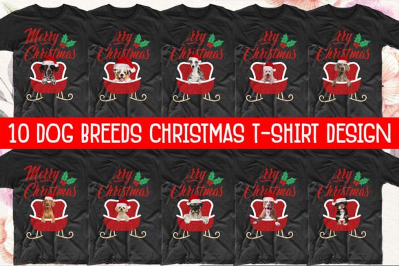10 Dog Breeds Merry Christmas T-shirt Graphics