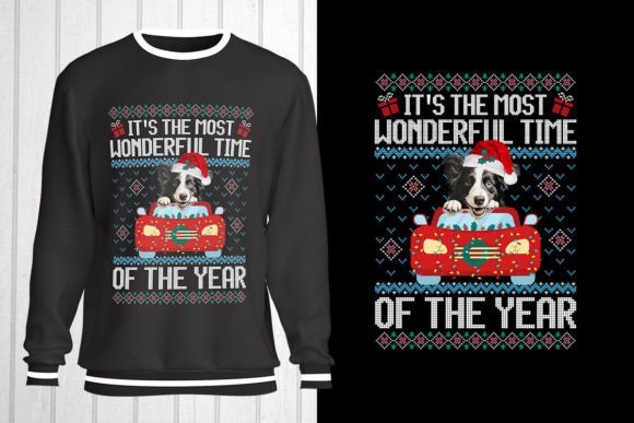 Border Collie Dog Christmas Ugly Sweater Graphics for T-Shirts