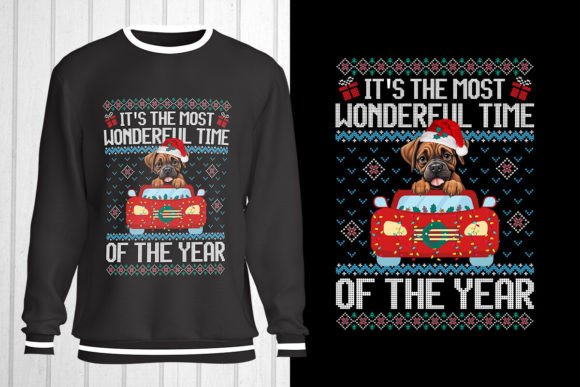 Boxer Dog Christmas Ugly Sweater Design for T-Shirt Graphics