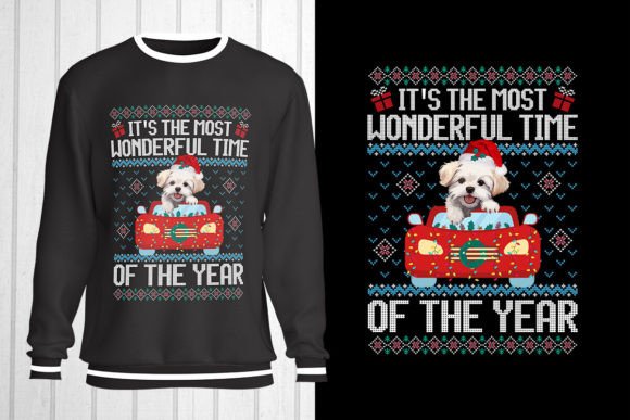 Maltese Dog Christmas Ugly Sweater Graphics for T-Shirt Designs